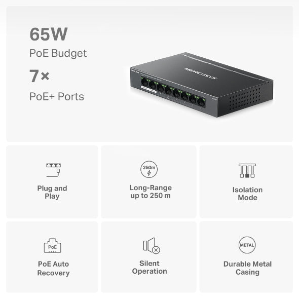 8-Port Gigabit Desktop Switch with 7-Port PoE+  MS108GP