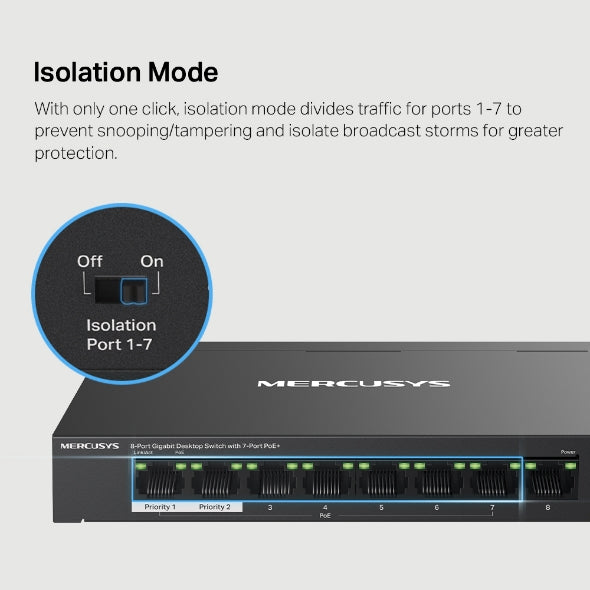8-Port Gigabit Desktop Switch with 7-Port PoE+  MS108GP