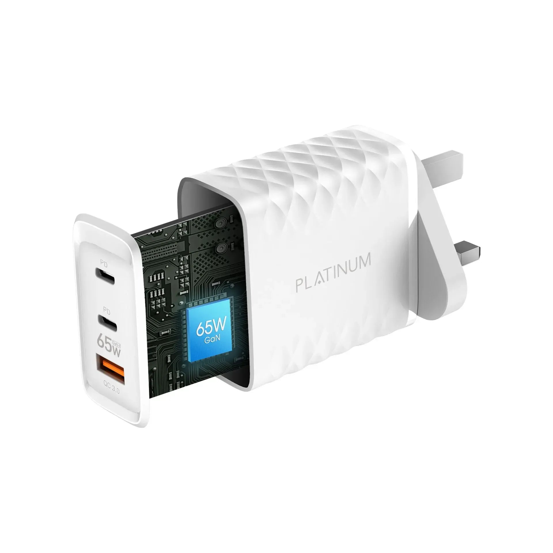 Platinum Flare Series Gan Pd 65W Wall Charger Pdx2 + Qc - White