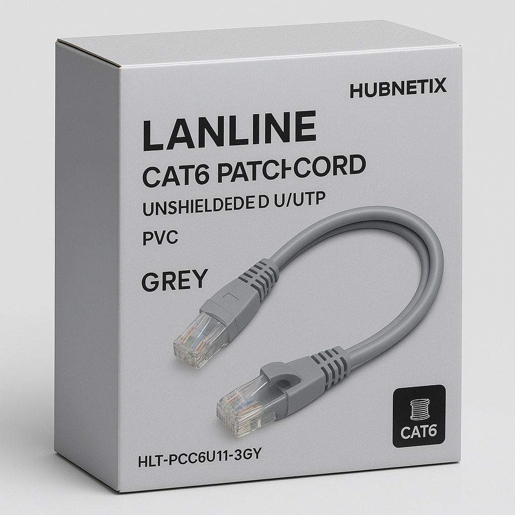 HUBNETIX LANLINE CAT6 PATCH CORD UNSHIELDED U/UTP 4-PAIR PVC GREY-3M - HLT-PCC6U11-3GY
