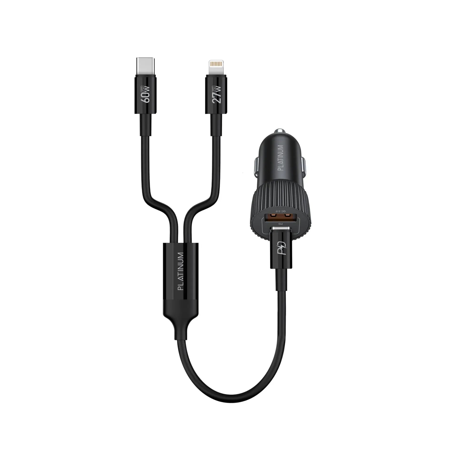 Platinum Flare Series Mini Car Charger Pd 48W + 2In1 Cable 60W - Black - P-Comflcla2N1