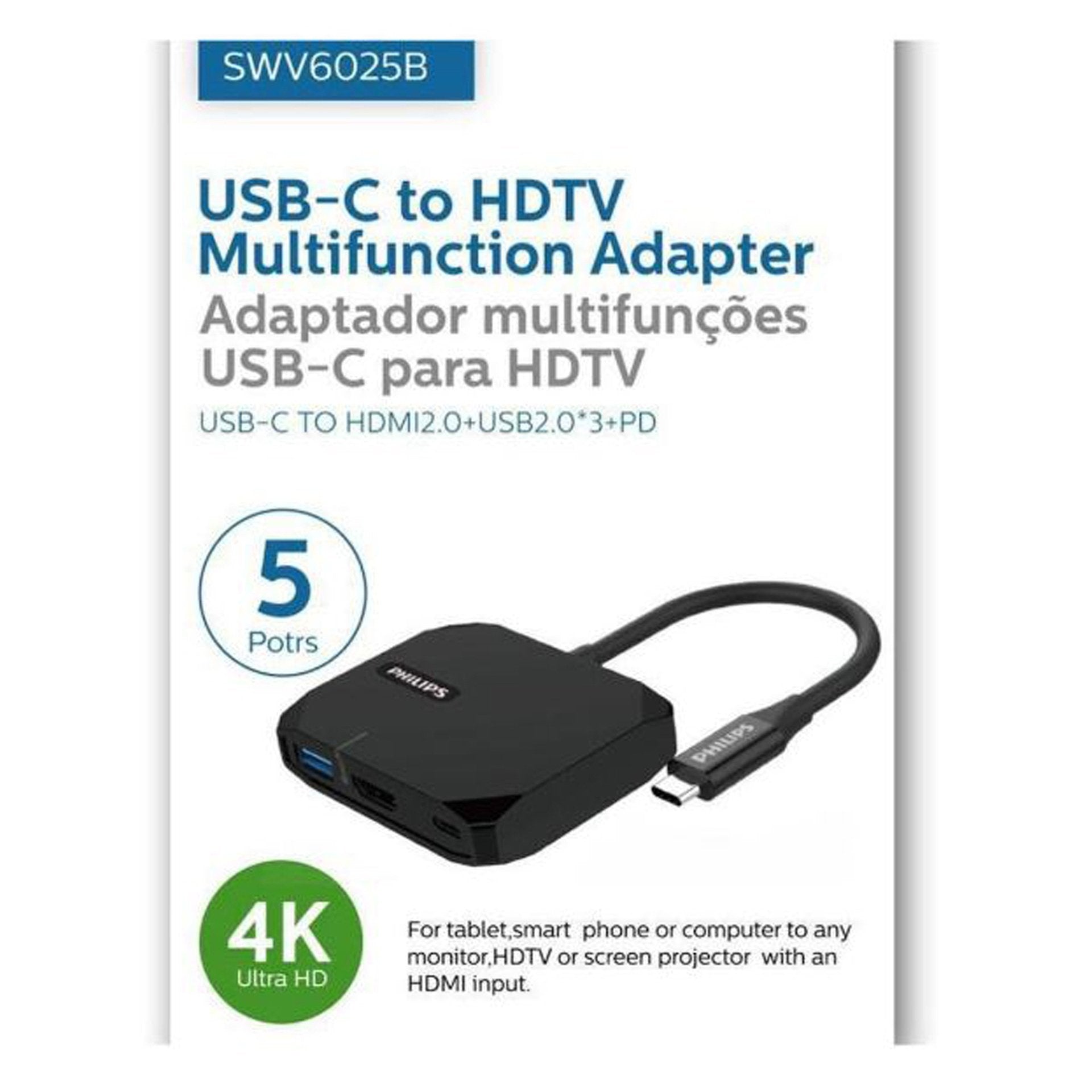 PHILIPS SWV6025B USB C TO HDMI+USB*3+PD, 5 in 1
