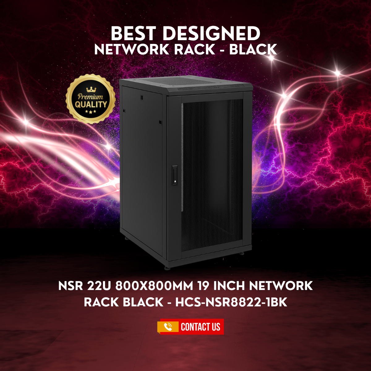 HUBNETIX CABLINE NSR 22U 800X800MM 19 INCH NETWORK RACK BLACK - HCS-NSR8822-1BK