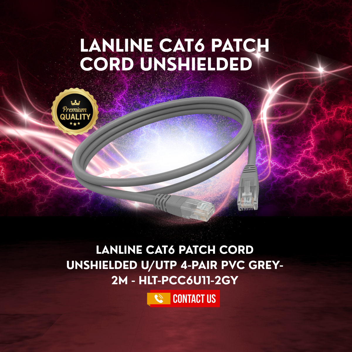 HUBNETIX LANLINE CAT6 PATCH CORD UNSHIELDED U/UTP 4-PAIR PVC GREY-2M - HLT-PCC6U11-2GY